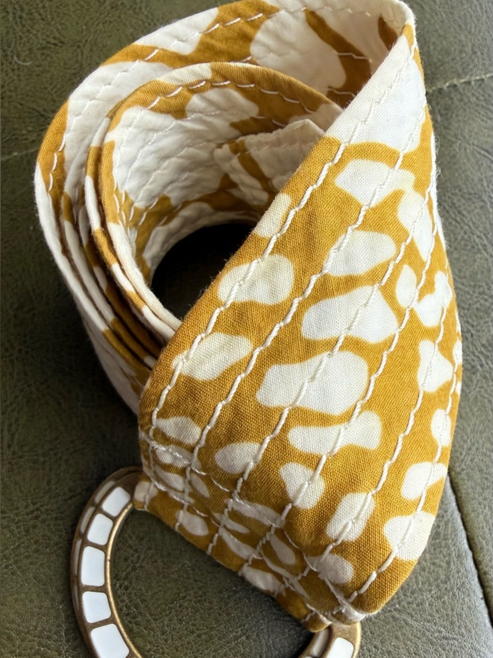 J. Crew Tan and White Quilted Cotton Belt with D Ring Buckle Vintage Boho
